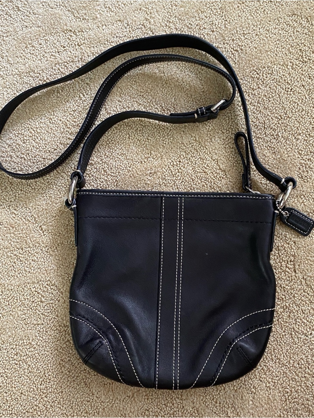 Coach SoHo Hobo Signature Black Leather Crossbody Swingpack Bag Adjustable